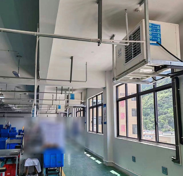 汽配廠整體降溫，使用蒸發冷省電空調-臥式軸流機組